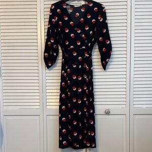 Lush Navy and Red Polka Dot Long Sleeve Dress